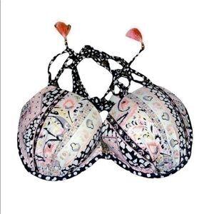 Victoria's Secret Black, white &pink  patterned push-up bikini top 34D